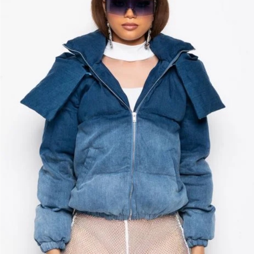 Shop Akira ombré denim puffer jacket NWT